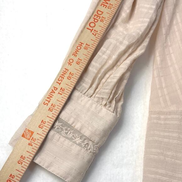 Free People Mikaela Light Pink Embroidered Button Front Tie Neck Cotton Tunic XS - Picture 11 of 14